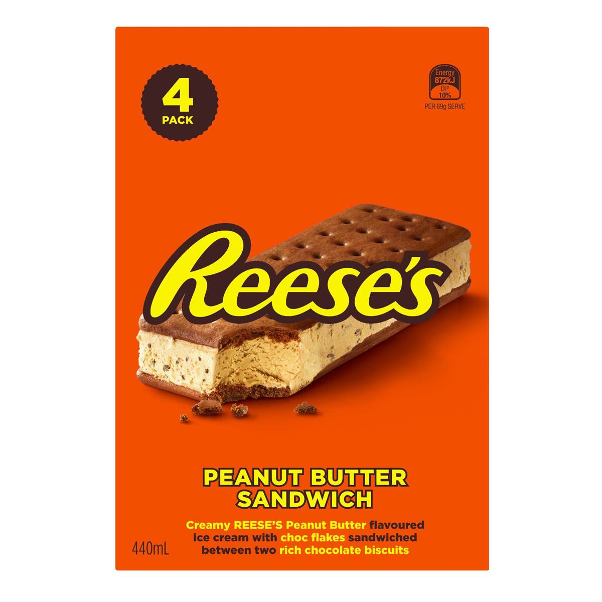 Reese's Ice Cream Sandwich Peanut Butter 4 Pack Woolworths