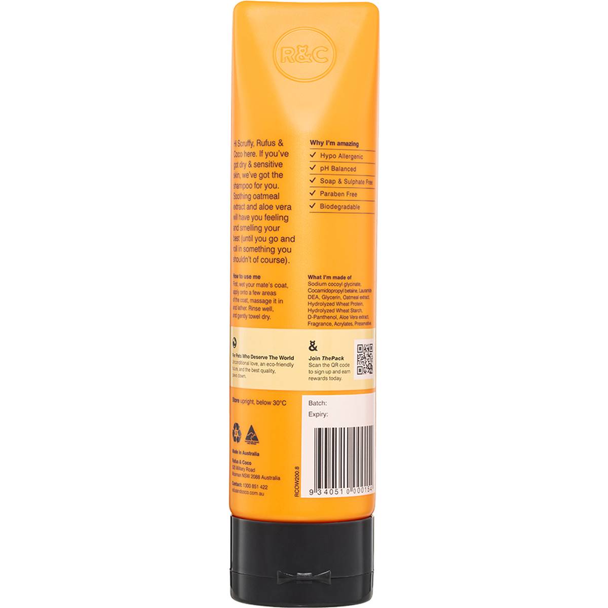 Rufus & Coco 2 In 1 Oatmeal Dog Shampoo & Conditioner 200ml Woolworths