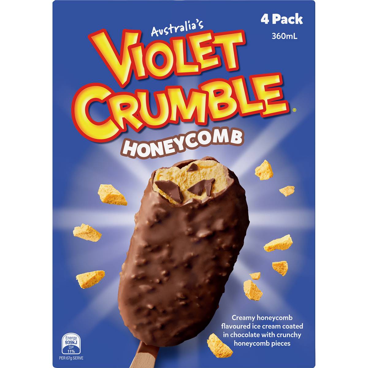 Violet Crumble Honeycomb Ice Cream 4 Pack | Woolworths