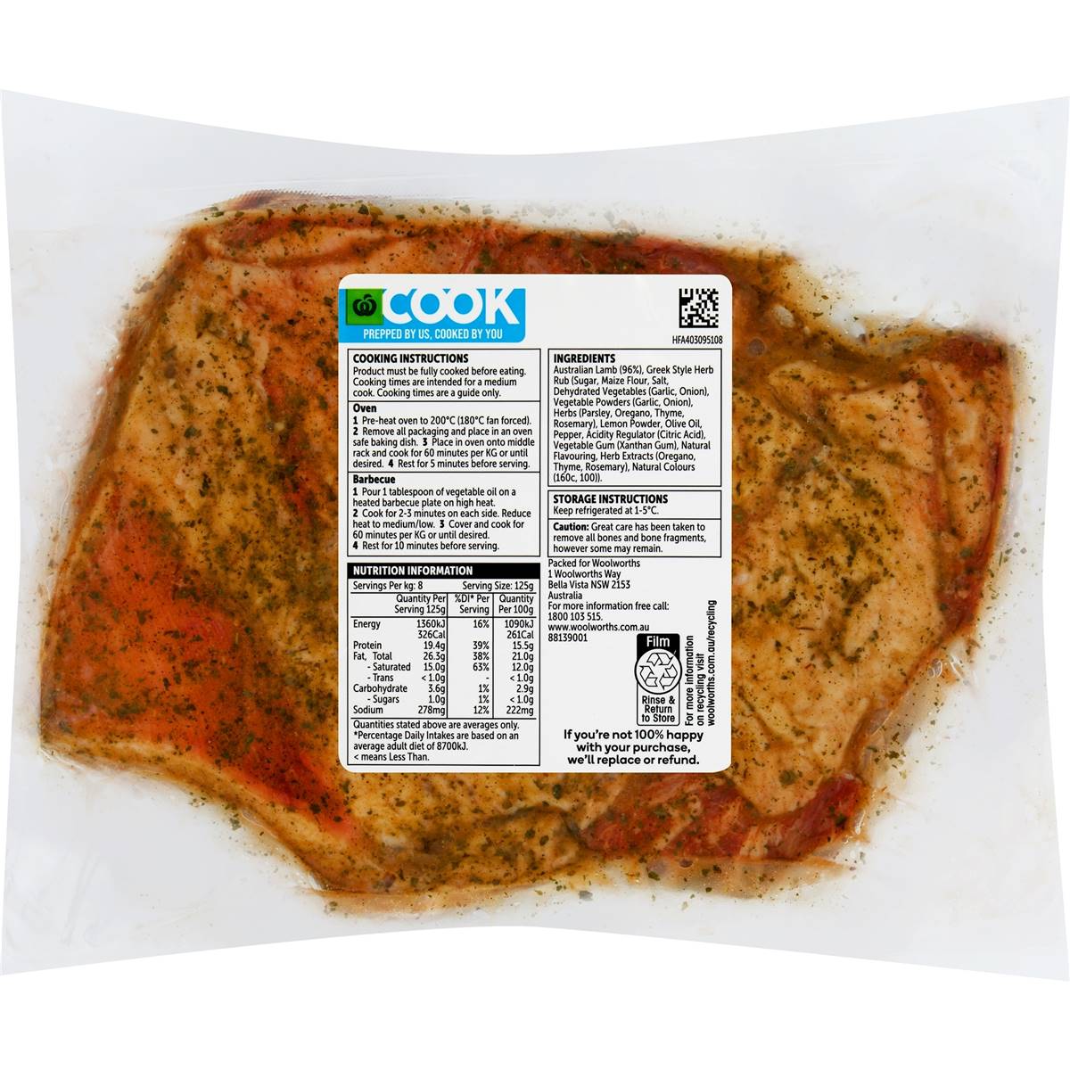 Woolworths Cook Butterflied Lamb Shoulder With Lemon & Garlic 650g 1