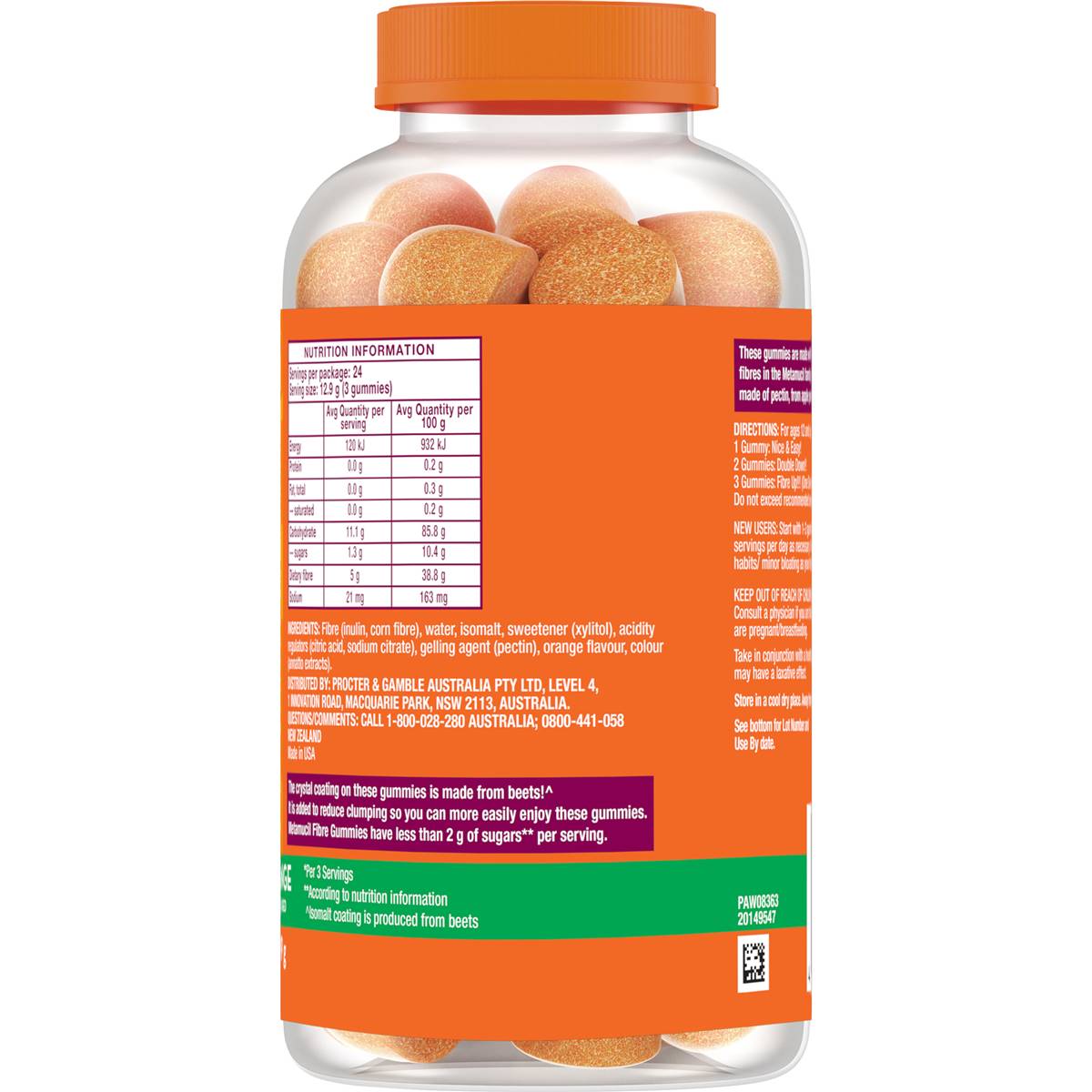 Metamucil Fibre Gummies For Digestive Health 72 Pack Woolworths