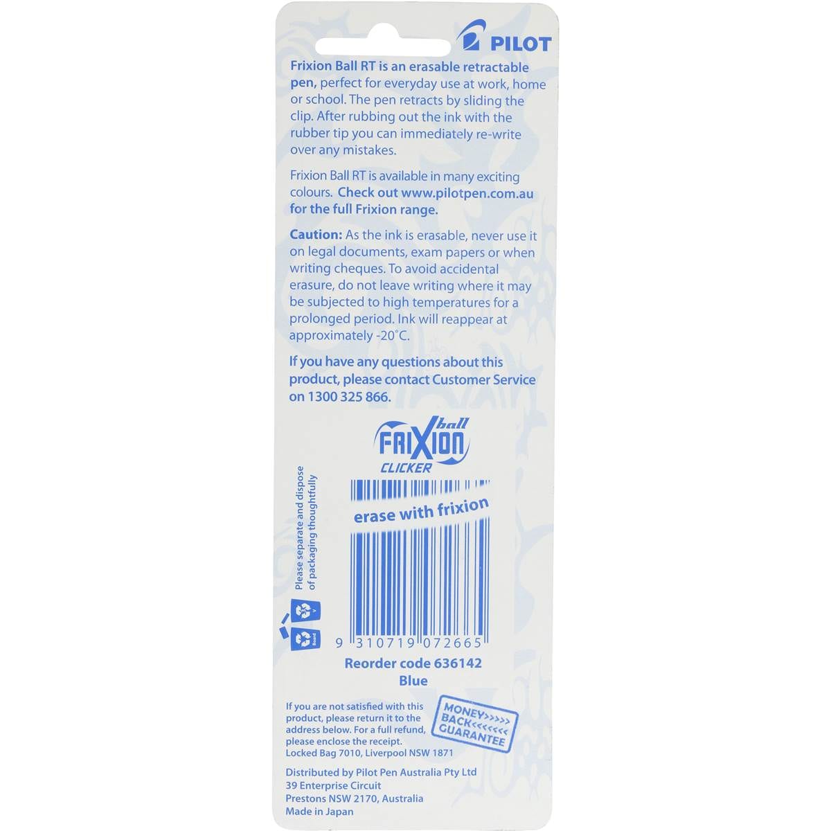Pilot Frixion Erase Pen Retractable Blue Each Woolworths