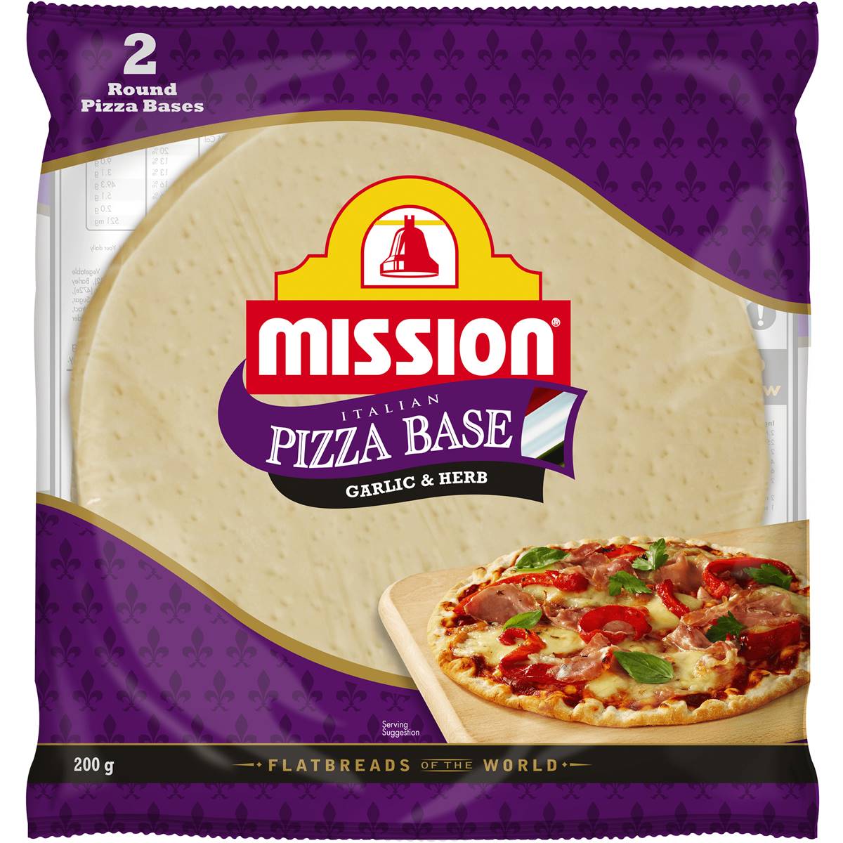 Mission Round Pizza Bases Garlic 2pk 200g Woolworths
