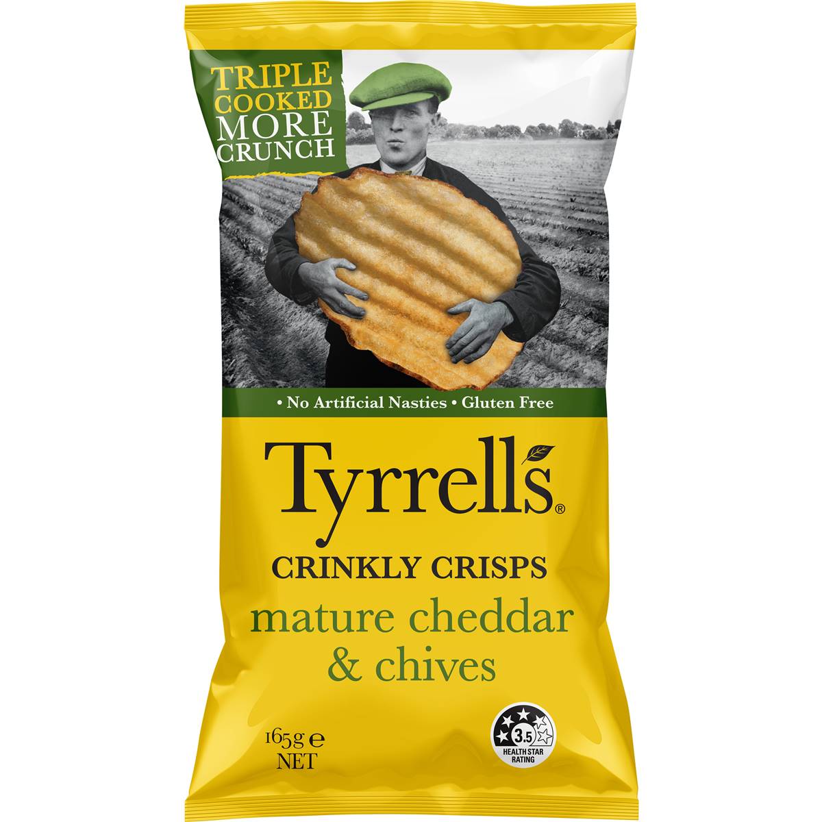 Tyrrell's Crinkly Chips Mature Cheddar & Chives 165g Woolworths