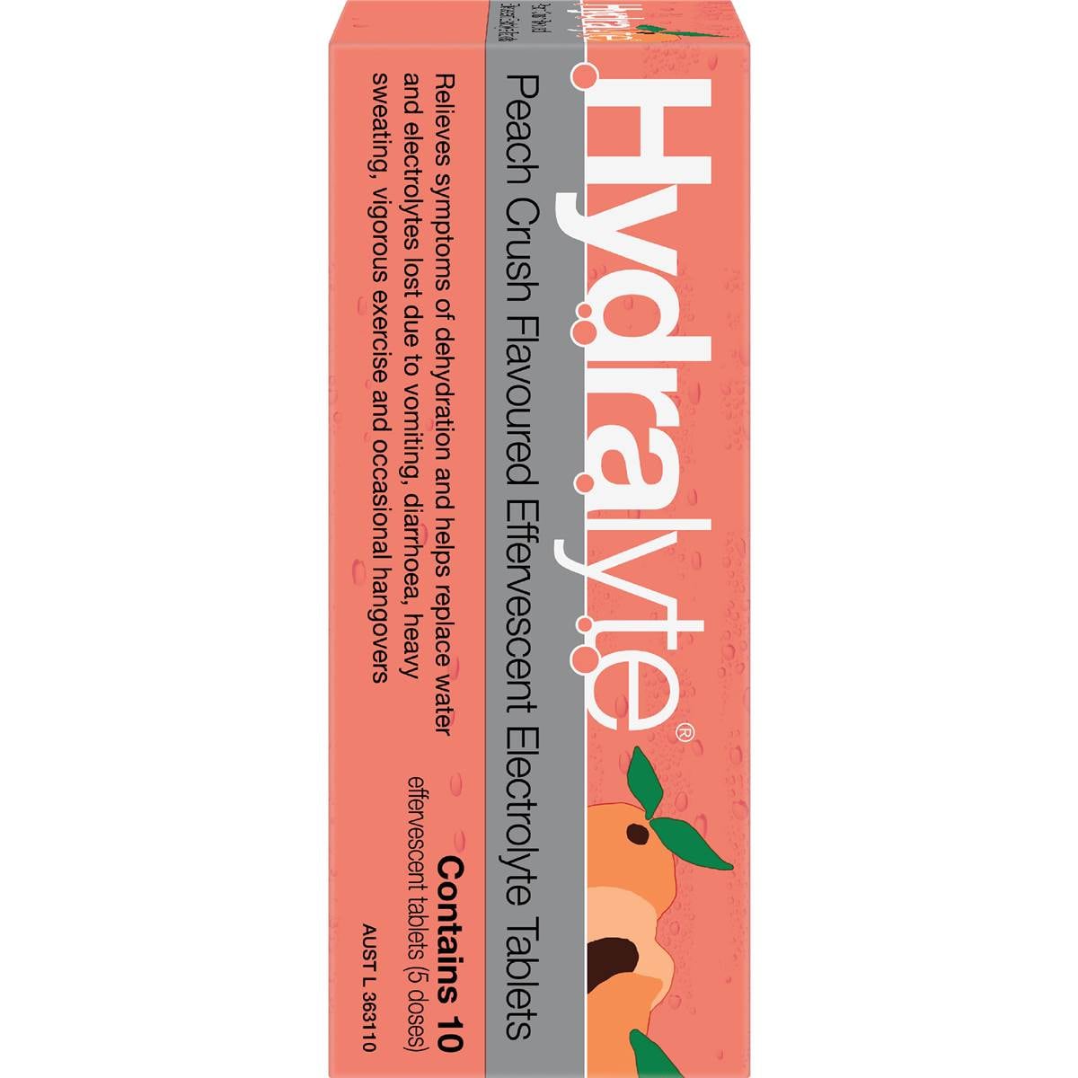 Hydralyte Effervescent Electrolyte Tablets Peach Crush 10 pack