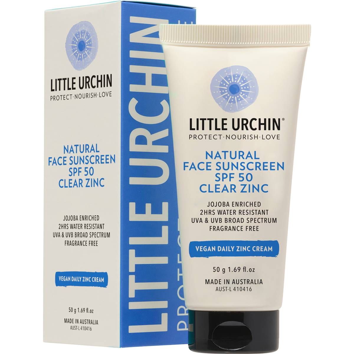 Little Urchin Natural Face Sunscreen Spf50 Clear Zinc 50g Woolworths