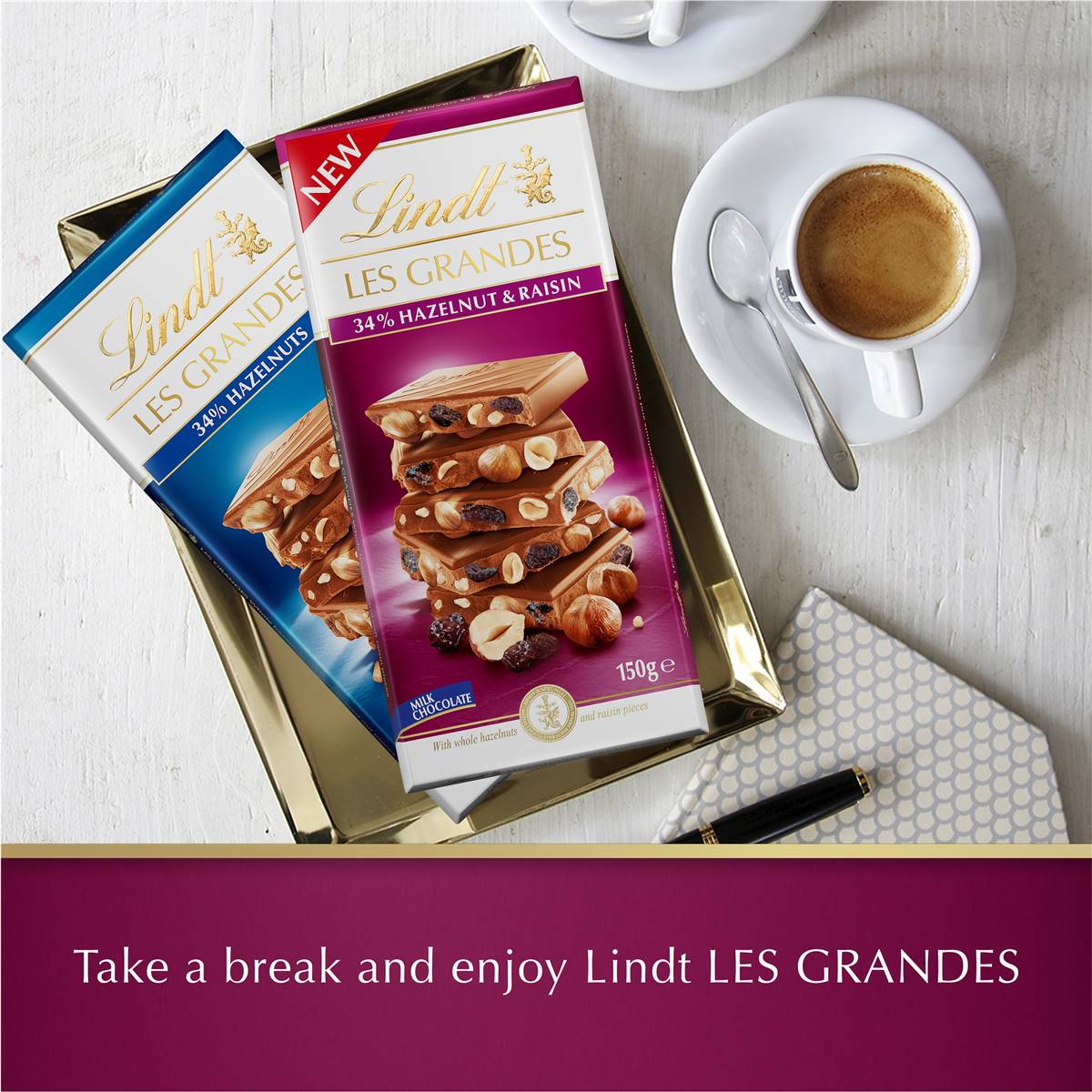 Lindt Les Grandes Hazelnut & Raisin Milk Chocolate Block 150g Woolworths