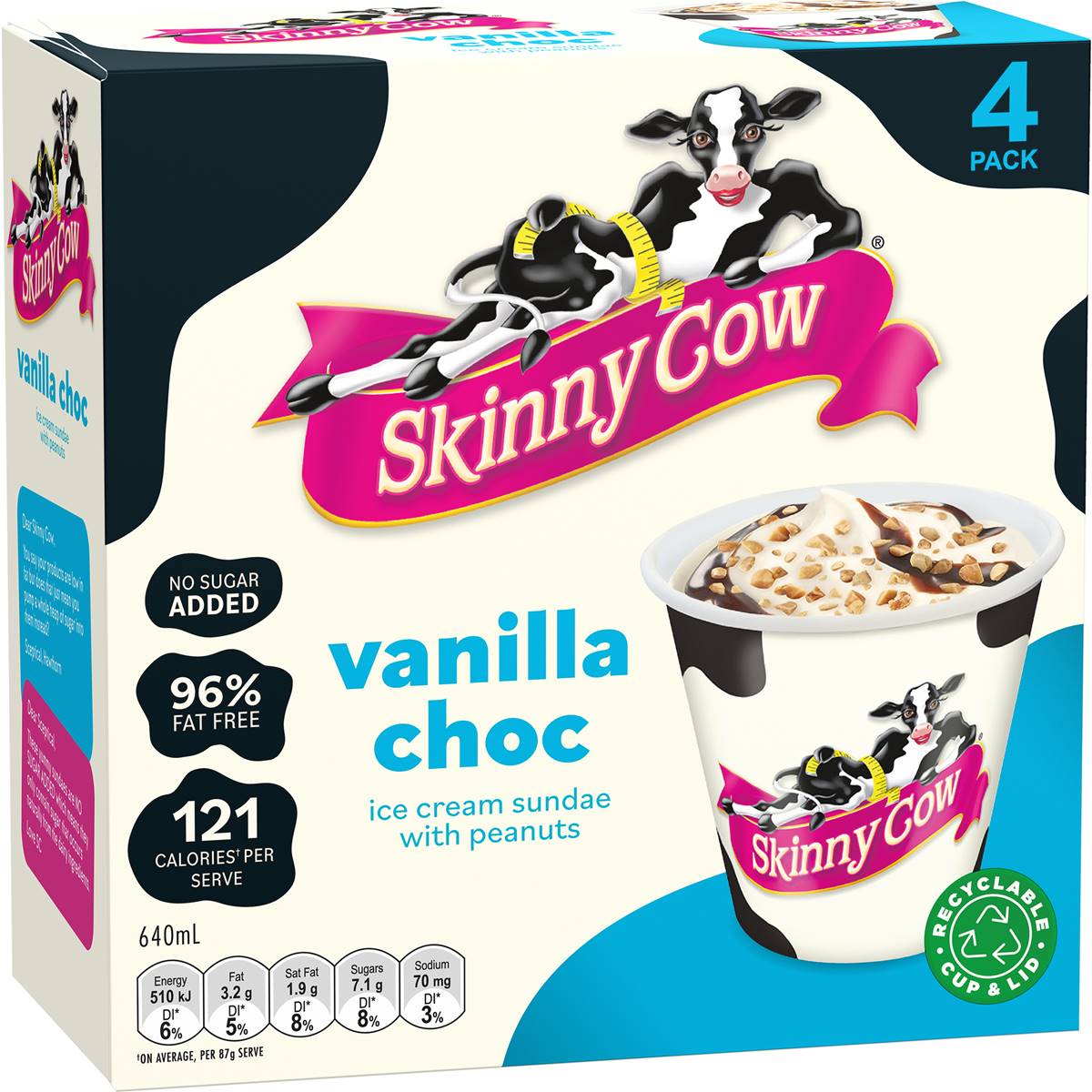 Skinny Cow Ice Cream Sundaes Vanilla Chocolate 4 Pack Woolworths