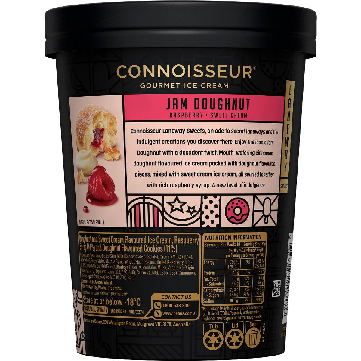 Connoisseur Jam Doughnut Ice Cream 1l Woolworths