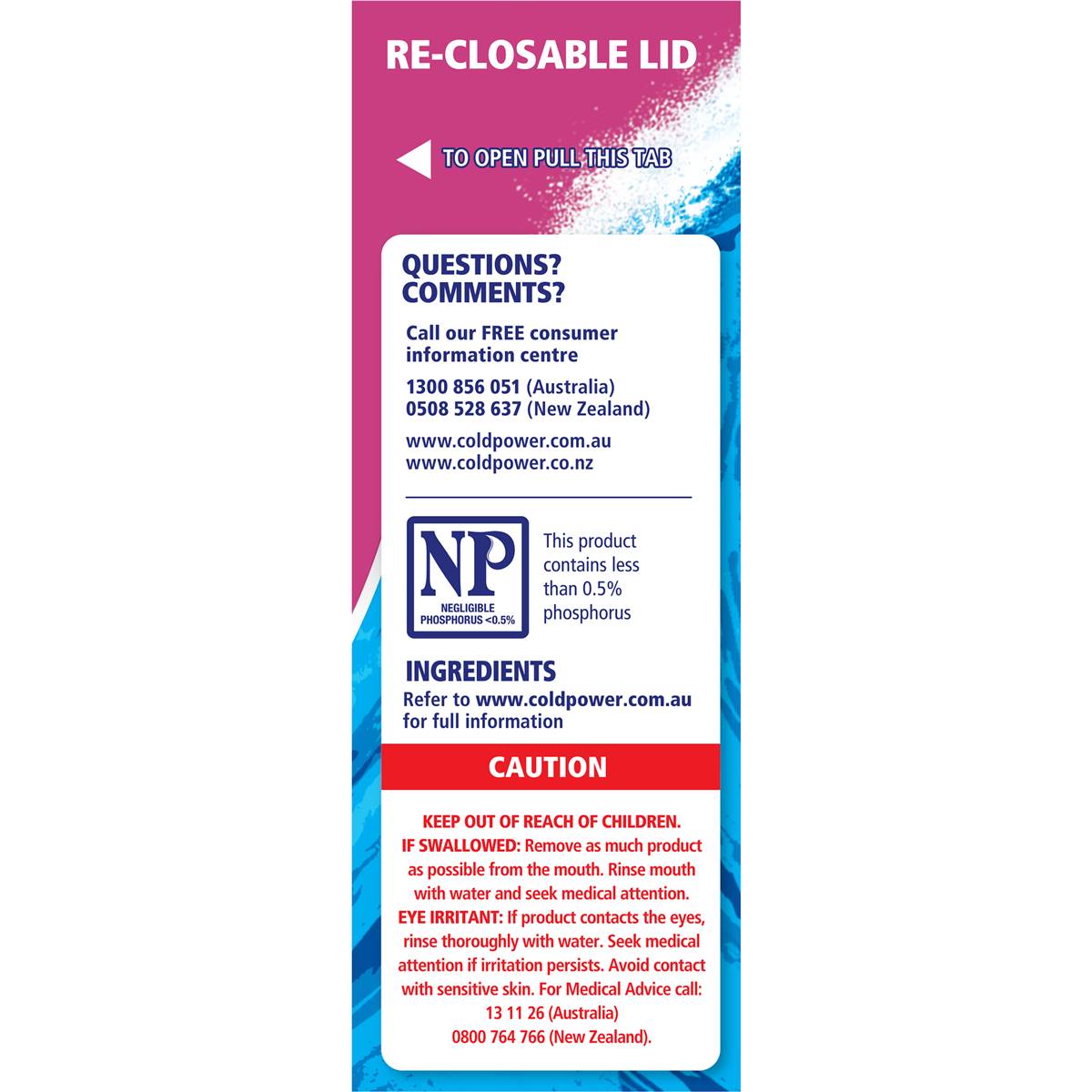 Cold Power Advanced Clean Fabric Softener Laundry Washing Powder 2kg