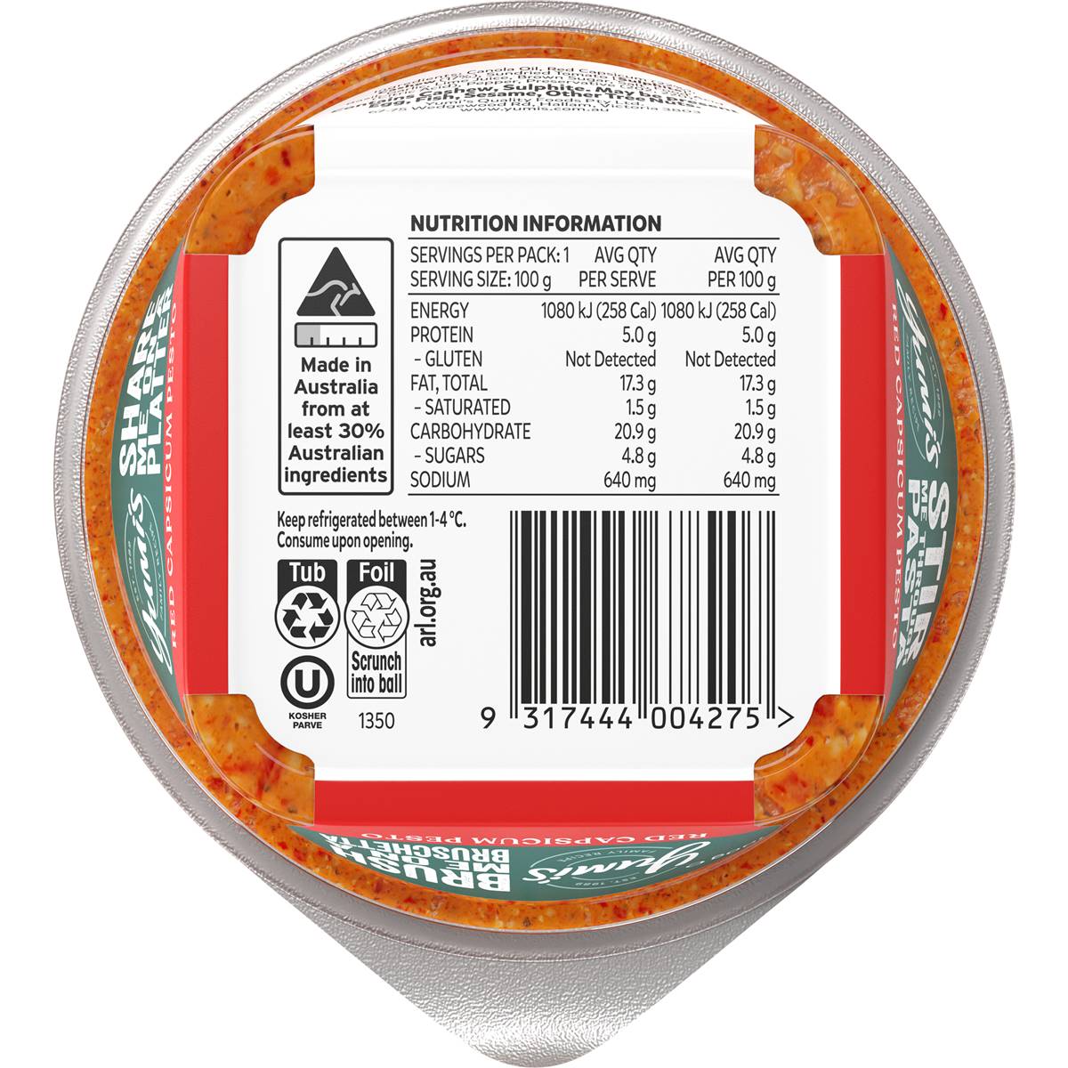 Yumi's Dip Or Create Red Capsicum Pesto 100g Woolworths
