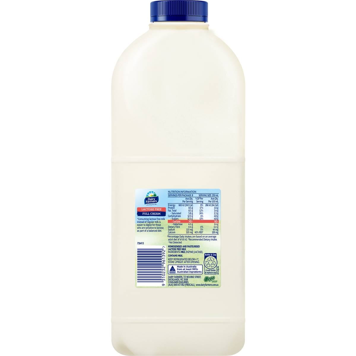 Dairy Farmers Lactose Free Full Cream Milk 2l Woolworths