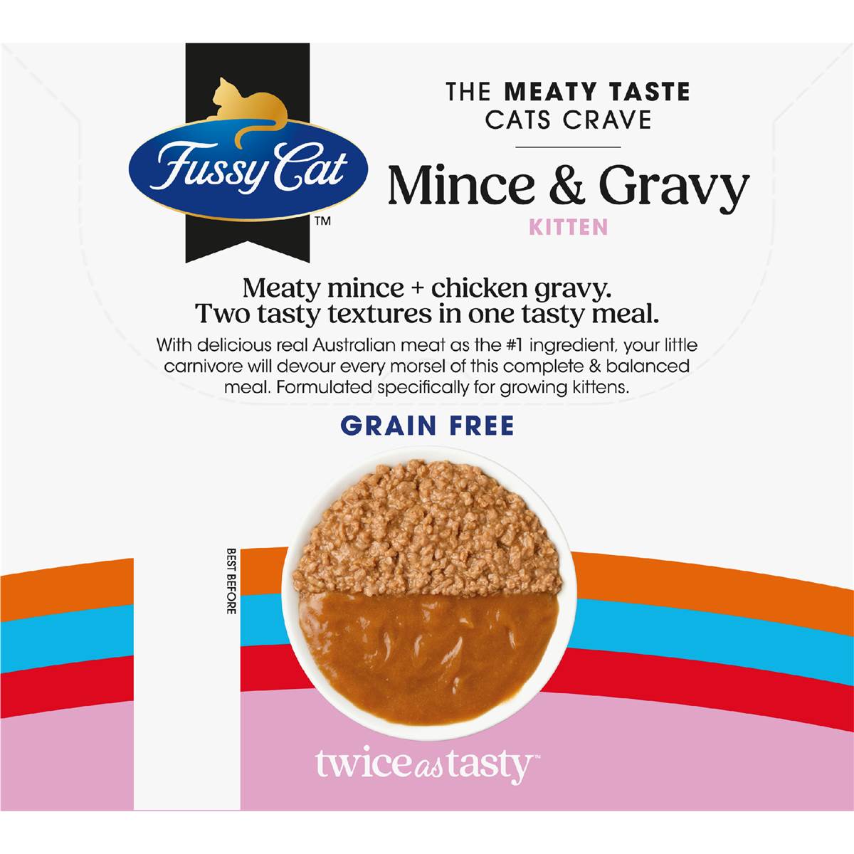 Fussy Cat Grain Free Meaty Mince & Chicken Gravy Kitten Wet Food 80g X