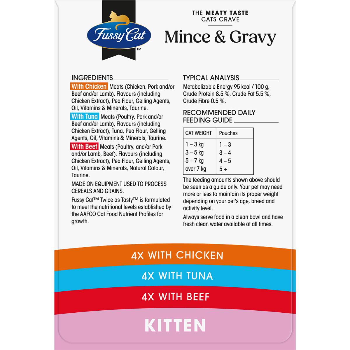 Fussy Cat Grain Free Meaty Mince & Chicken Gravy Kitten Wet Food 80g X