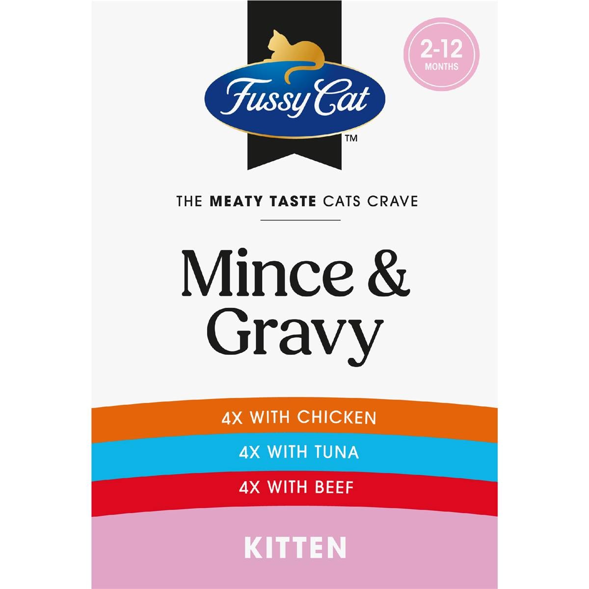 Fussy Cat Grain Free Meaty Mince & Chicken Gravy Kitten Wet Food 80g X
