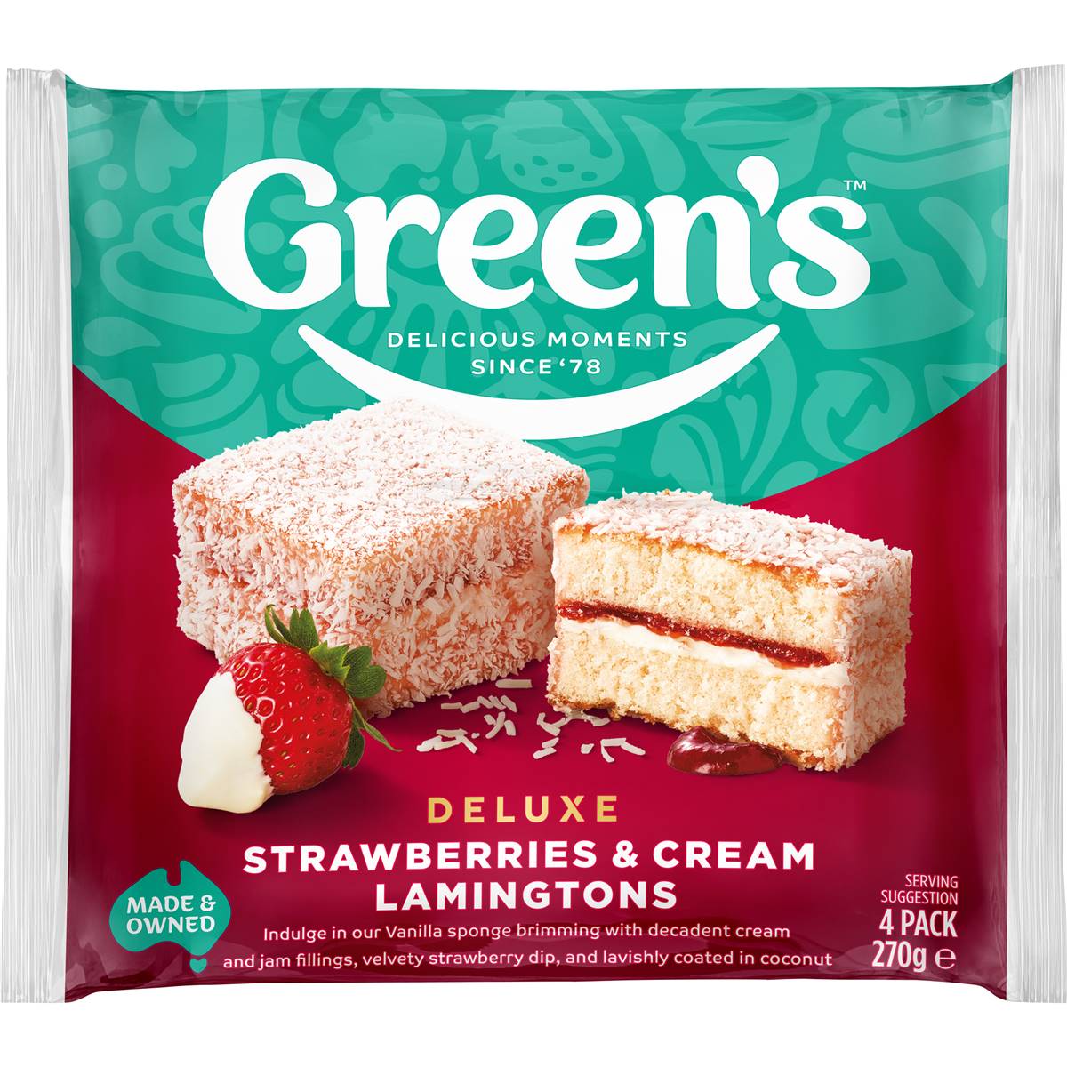 Green's Strawberries & Cream Lamingtons 4 pack