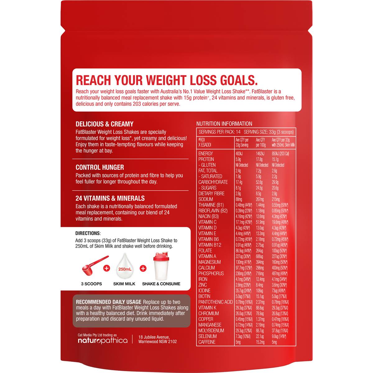 Fat Blaster Weight Loss Shake Chocolate 465g Woolworths