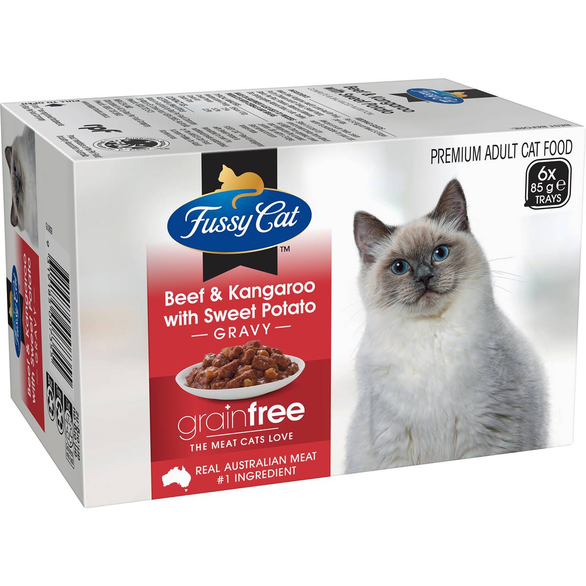 Fussy Cat Grain Free Beef & Kangaroo Sweet Potato Gravy Cat Food 85g X 6 Pack Woolworths