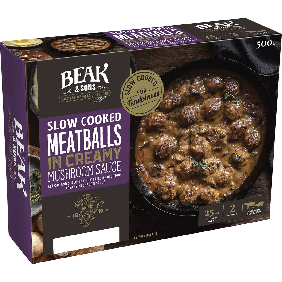 Beak & Sons Slow Cooked Meatballs In Creamy Mushroom Sauce 500g