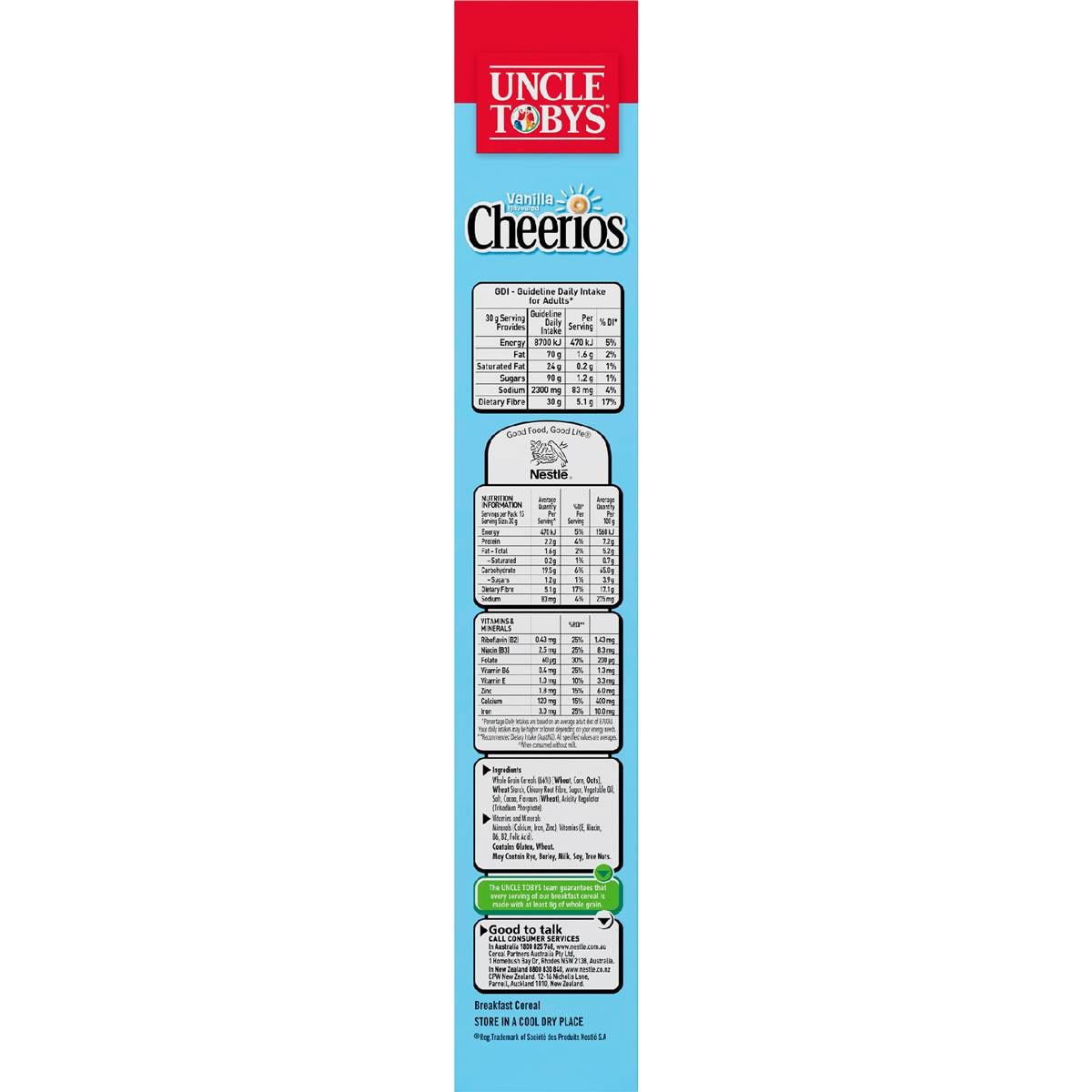 Uncle Tobys Cheerios Low Sugar Vanilla Cereal 450g Woolworths