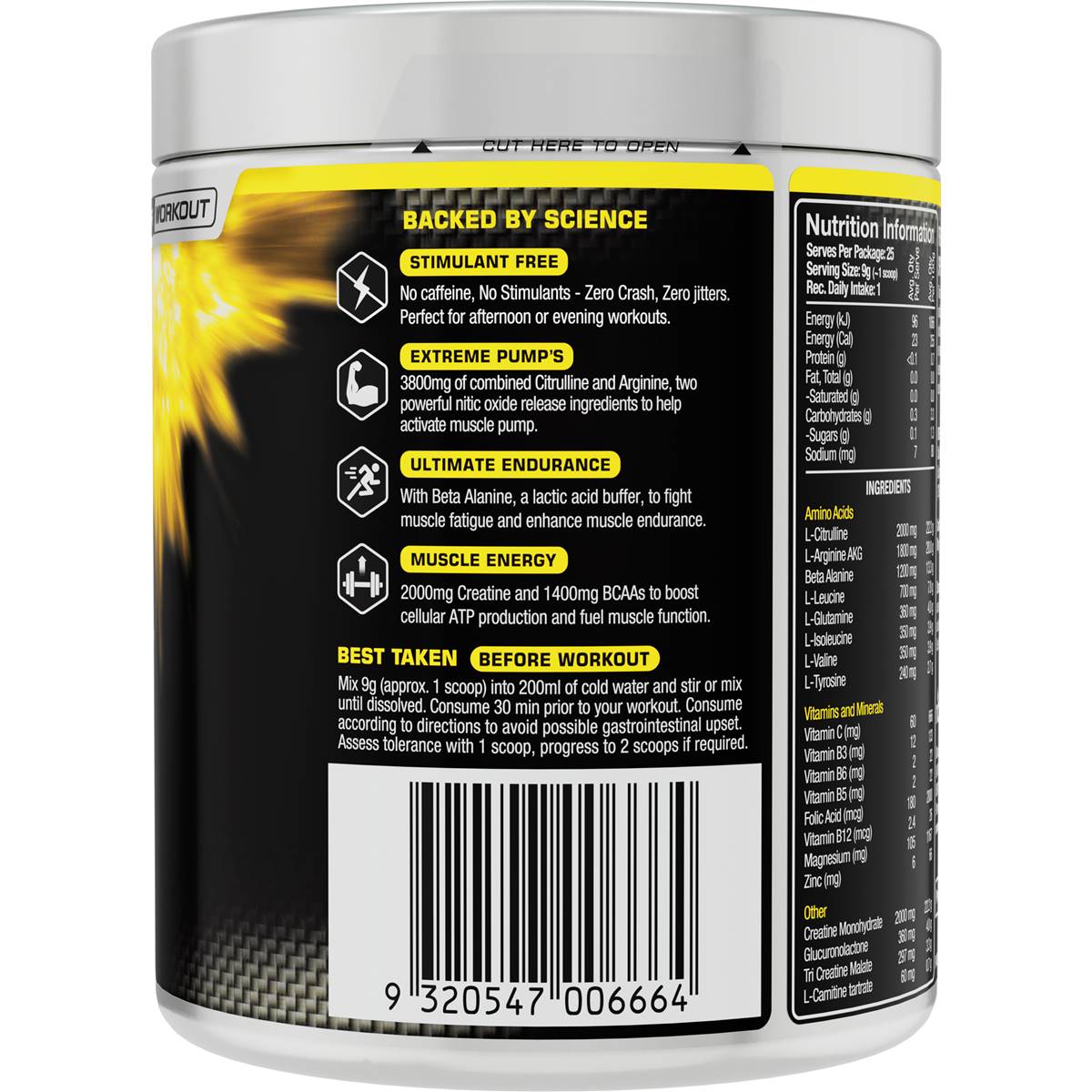 Vital Strength Pump Nonstim Pre Workout Watermelon 225g Woolworths