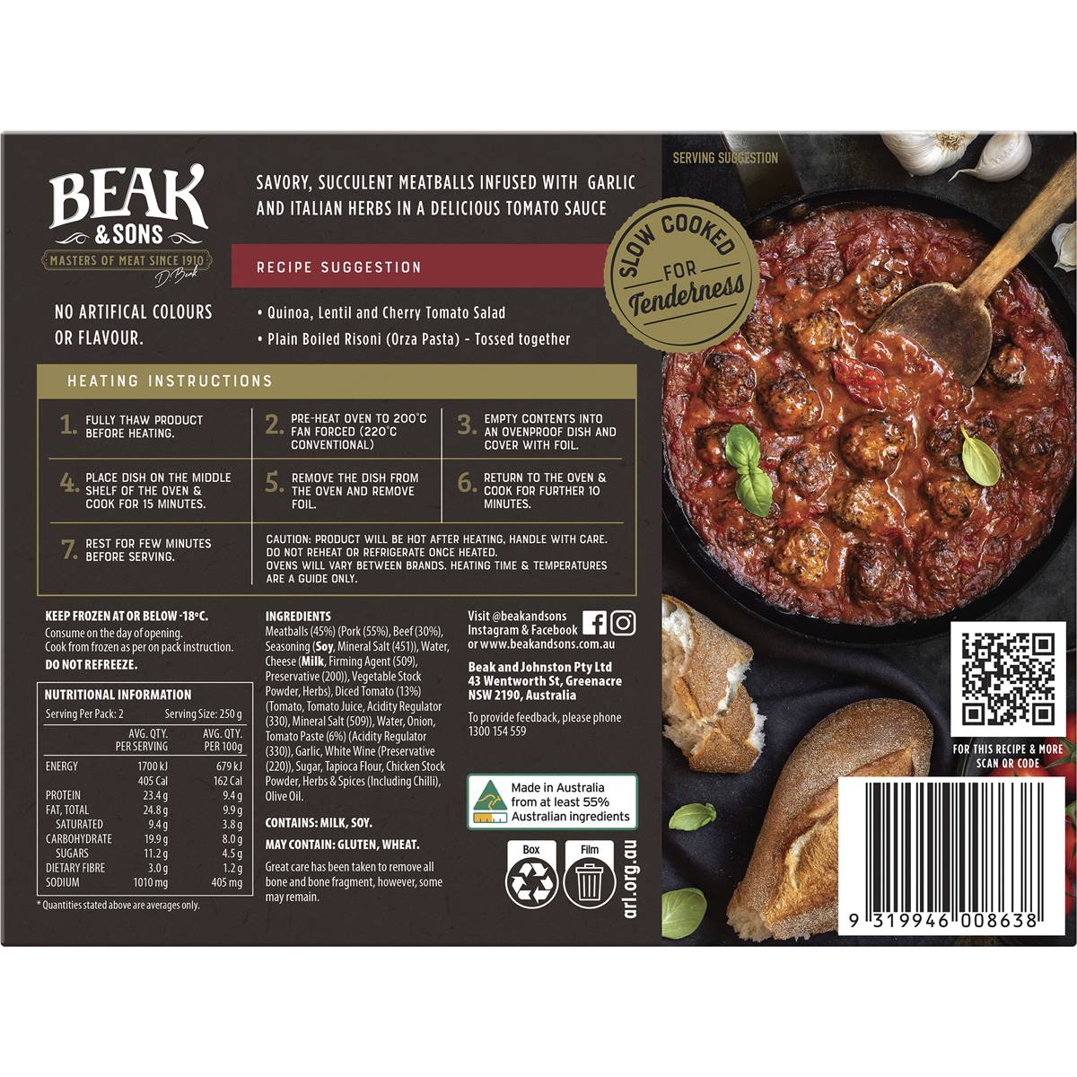 Beak & Sons Slow Cooked Meatballs In Italian Herb Sauce 500g Woolworths