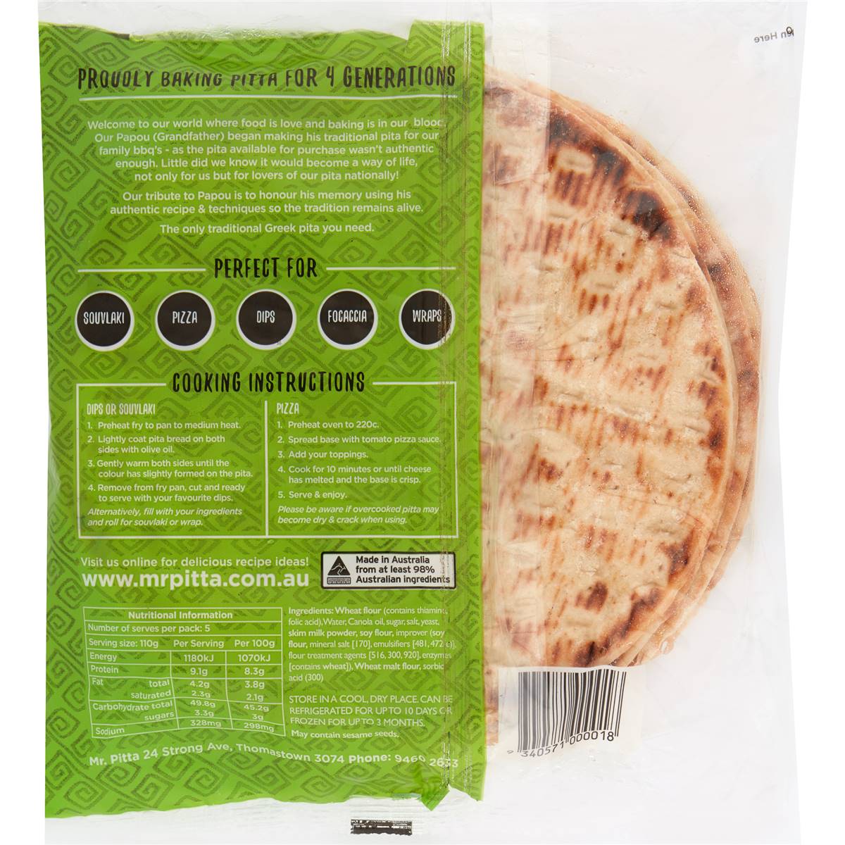 Mr. Pitta Original Recipe 21cm Pitta Bread 5 Pack Woolworths