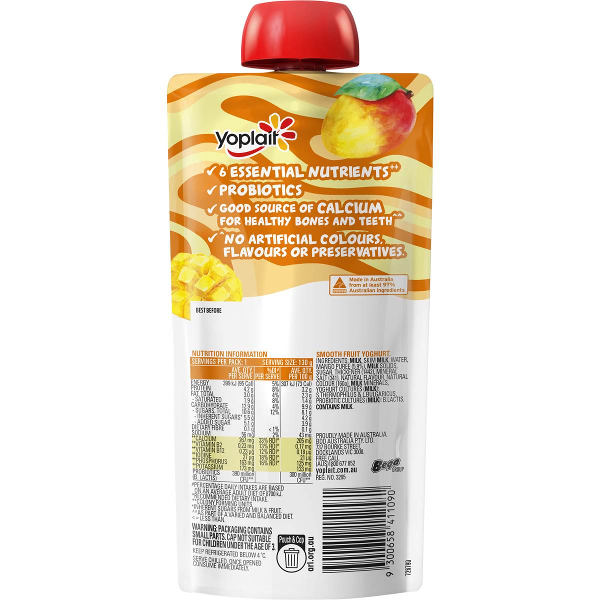 Yoplait Yop Yoghurt With Probiotics Mango Pouch 130g Woolworths