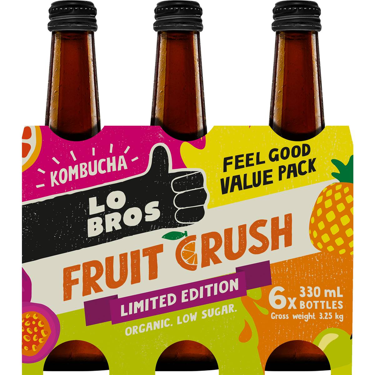 Lo Bros Kombucha Fruit Crush Bottles 330ml X 6 Pack Woolworths