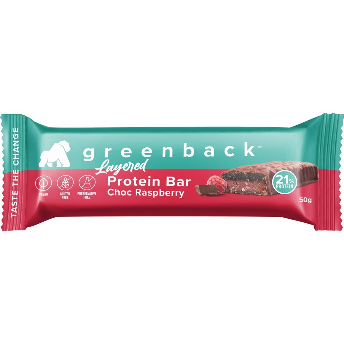 Greenback Layered Protein Bar Chocolate Raspberry 50g Woolworths