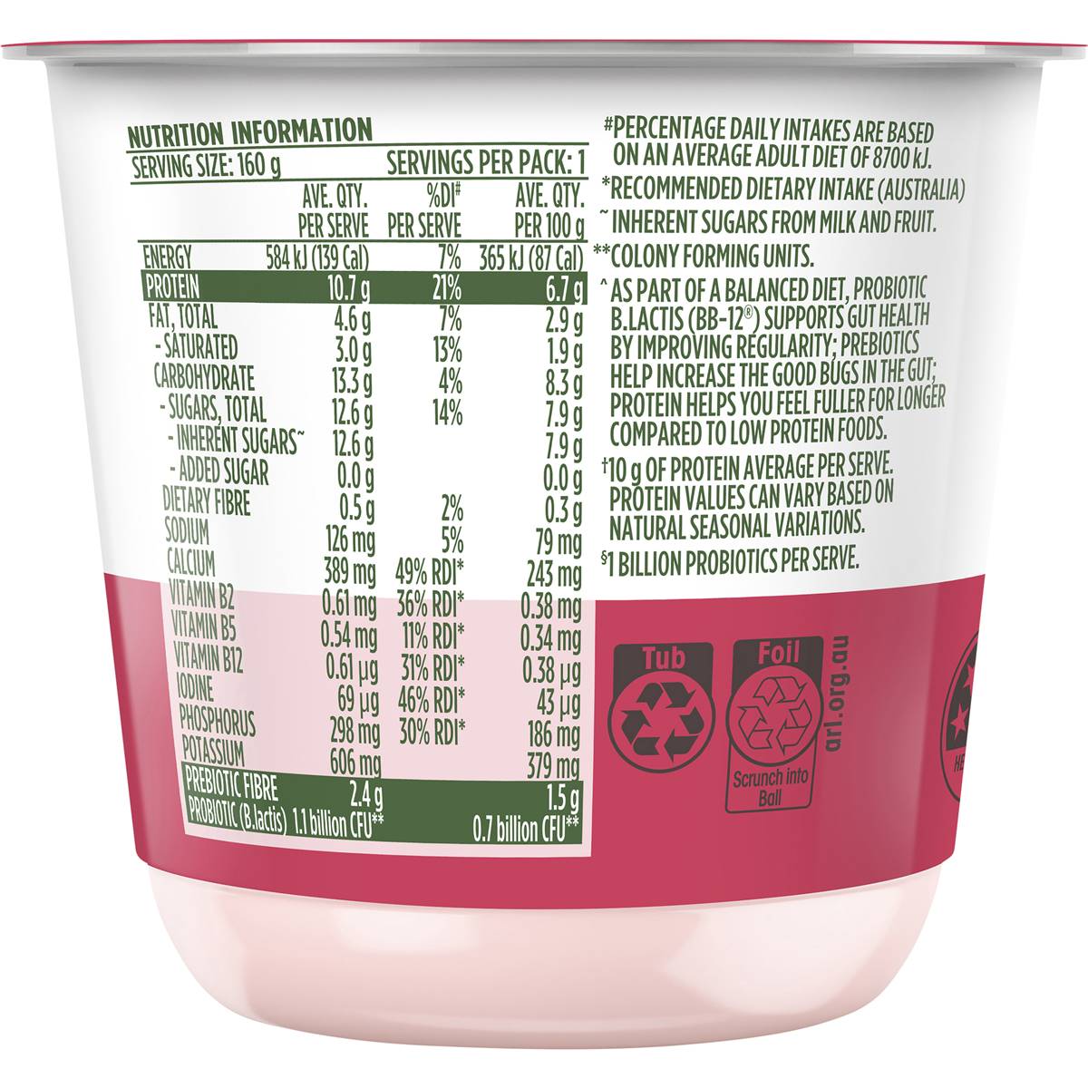 Farmers Union Greek Style Protein + Prebiotics Strawberry Yoghurt 160g ...