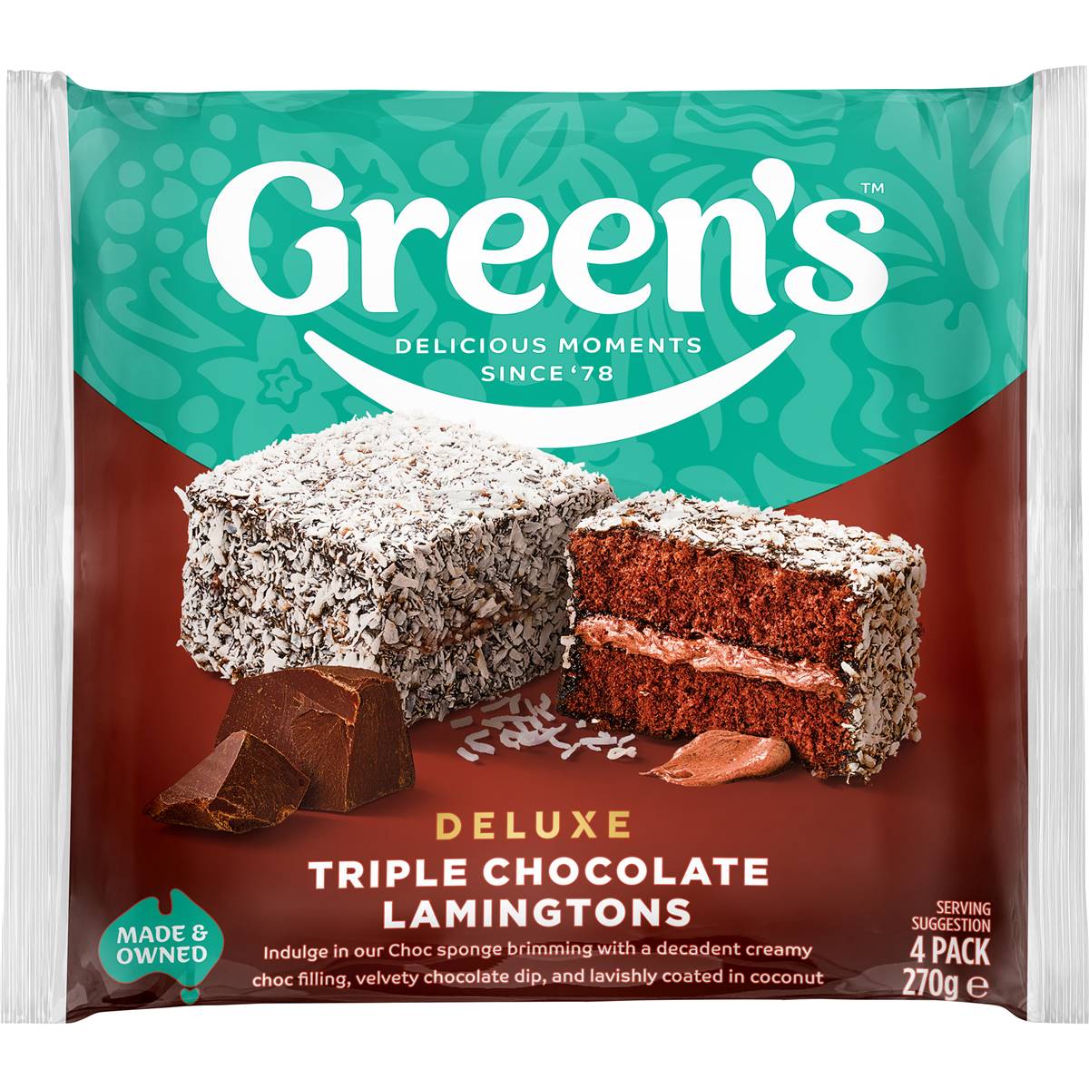 Green's Triple Choc Lamingtons 4 pack