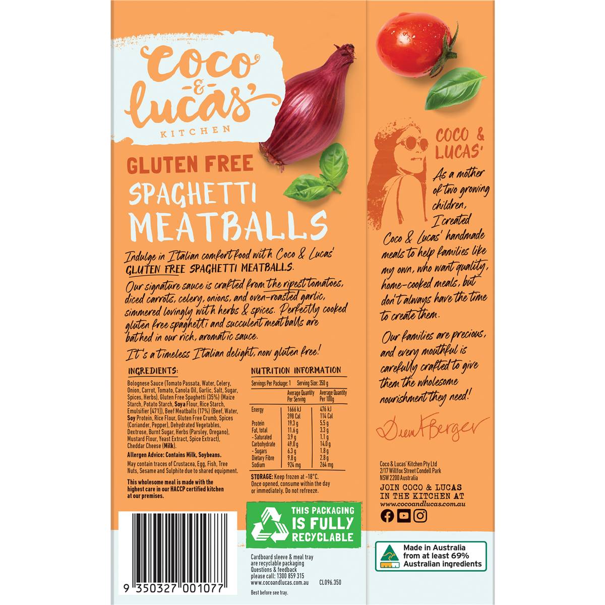 Coco & Lucas' Spaghetti Meatballs Gluten Free 350g Woolworths