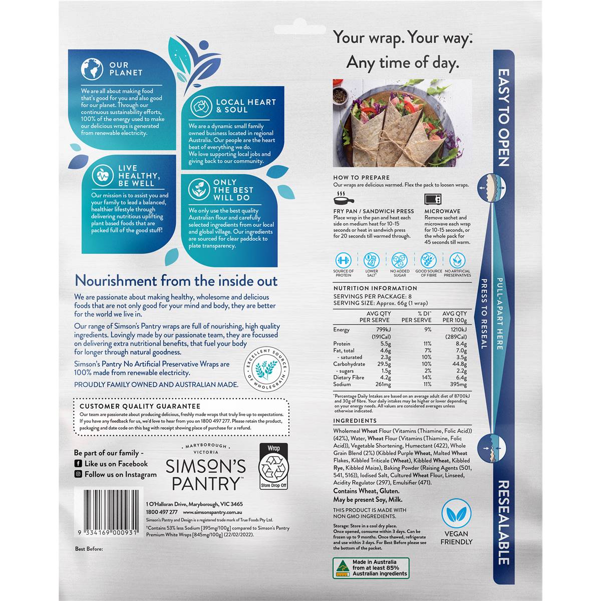 Simson's Pantry Mixed Wholegrain Wraps Wraps 8 Pack Woolworths