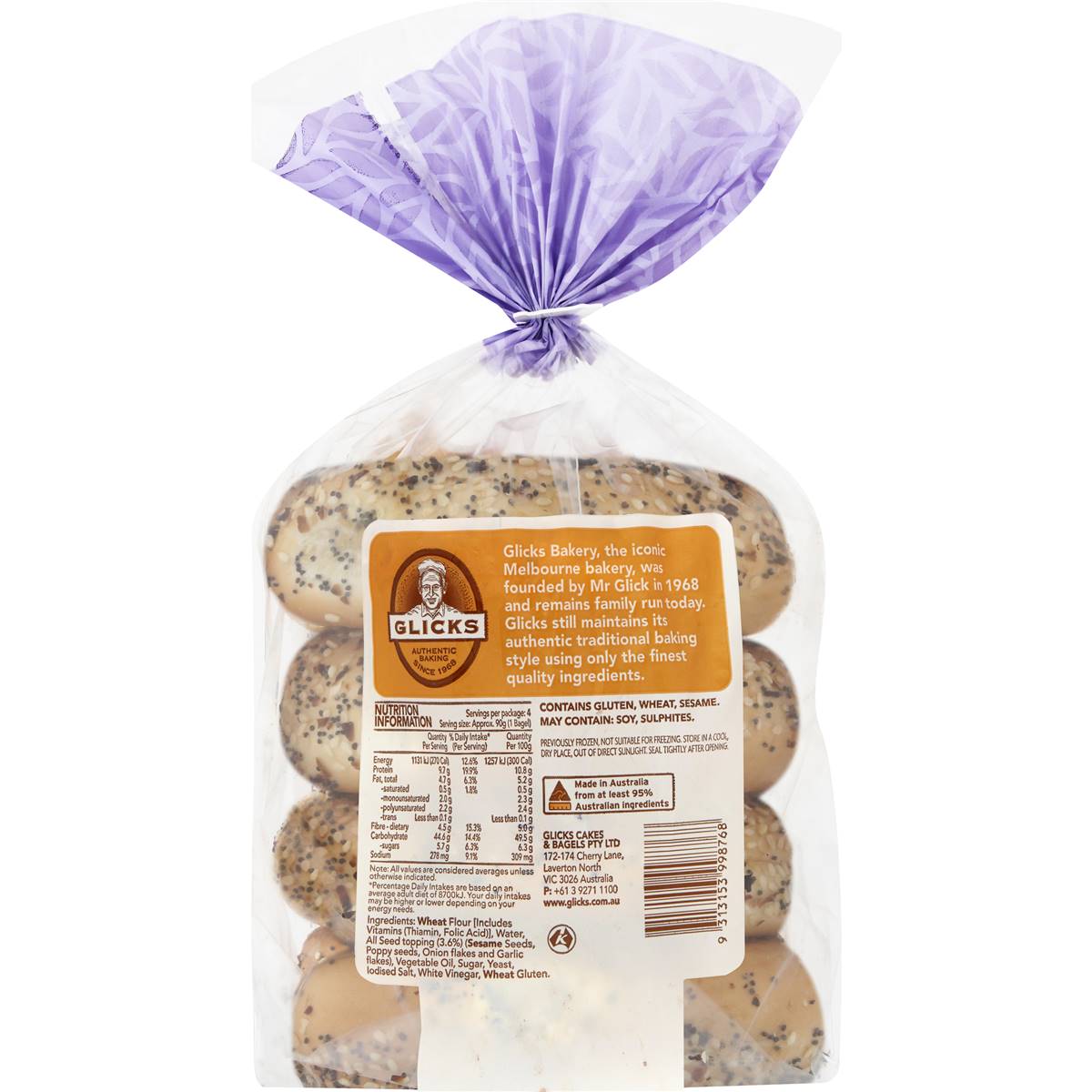 Glicks Everything Bagels 4 Pack Woolworths