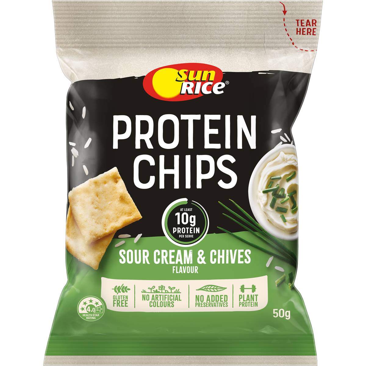 Sunrice Protein Chips Sour Cream And Chives 50g Woolworths