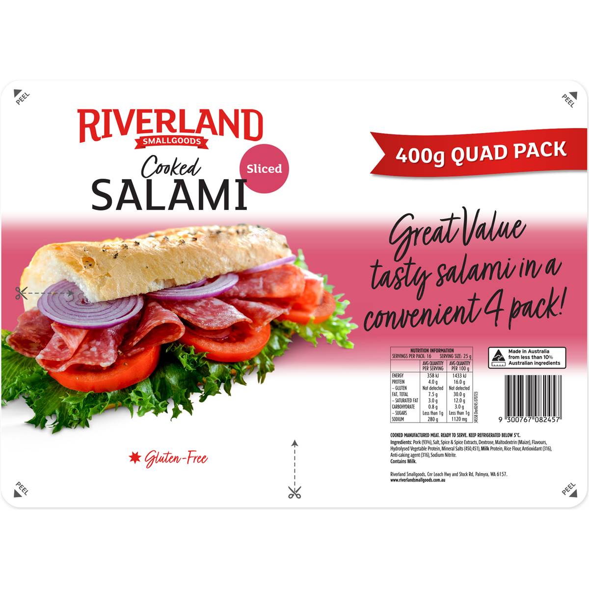 Riverland Cooked Sliced Salami Quad Pack 400g Woolworths