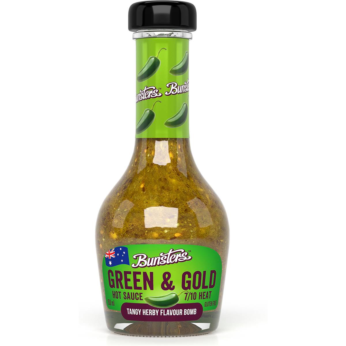 Bunsters Green & Gold Hot Sauce Tangy Herby Flavour Bomb 150ml Woolworths