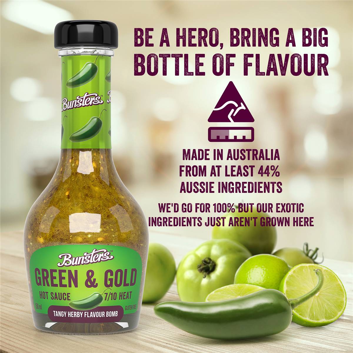 Bunsters Green & Gold Hot Sauce Tangy Herby Flavour Bomb 150ml Woolworths