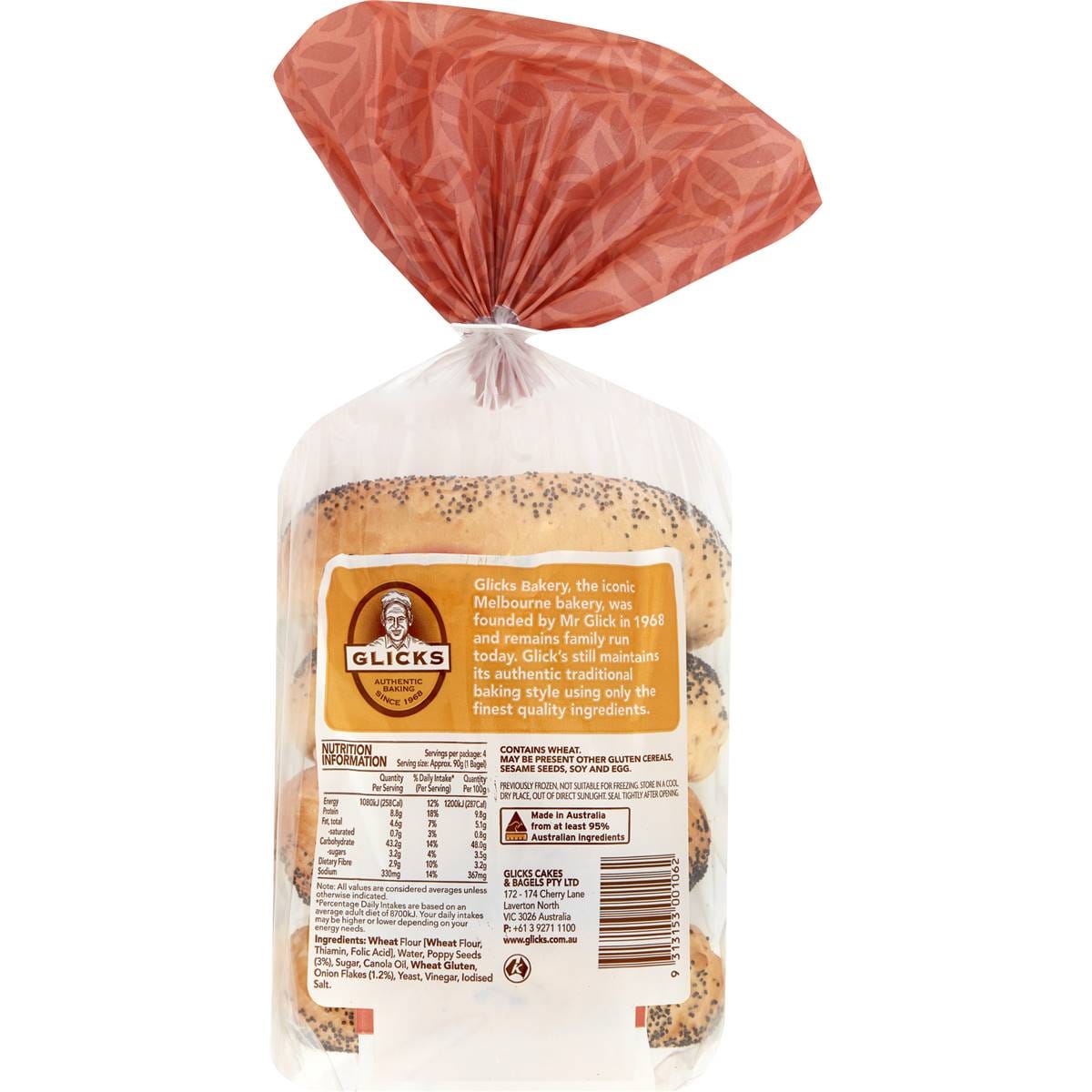 Glicks Bagels Poppy Seed & Onion 360g Woolworths