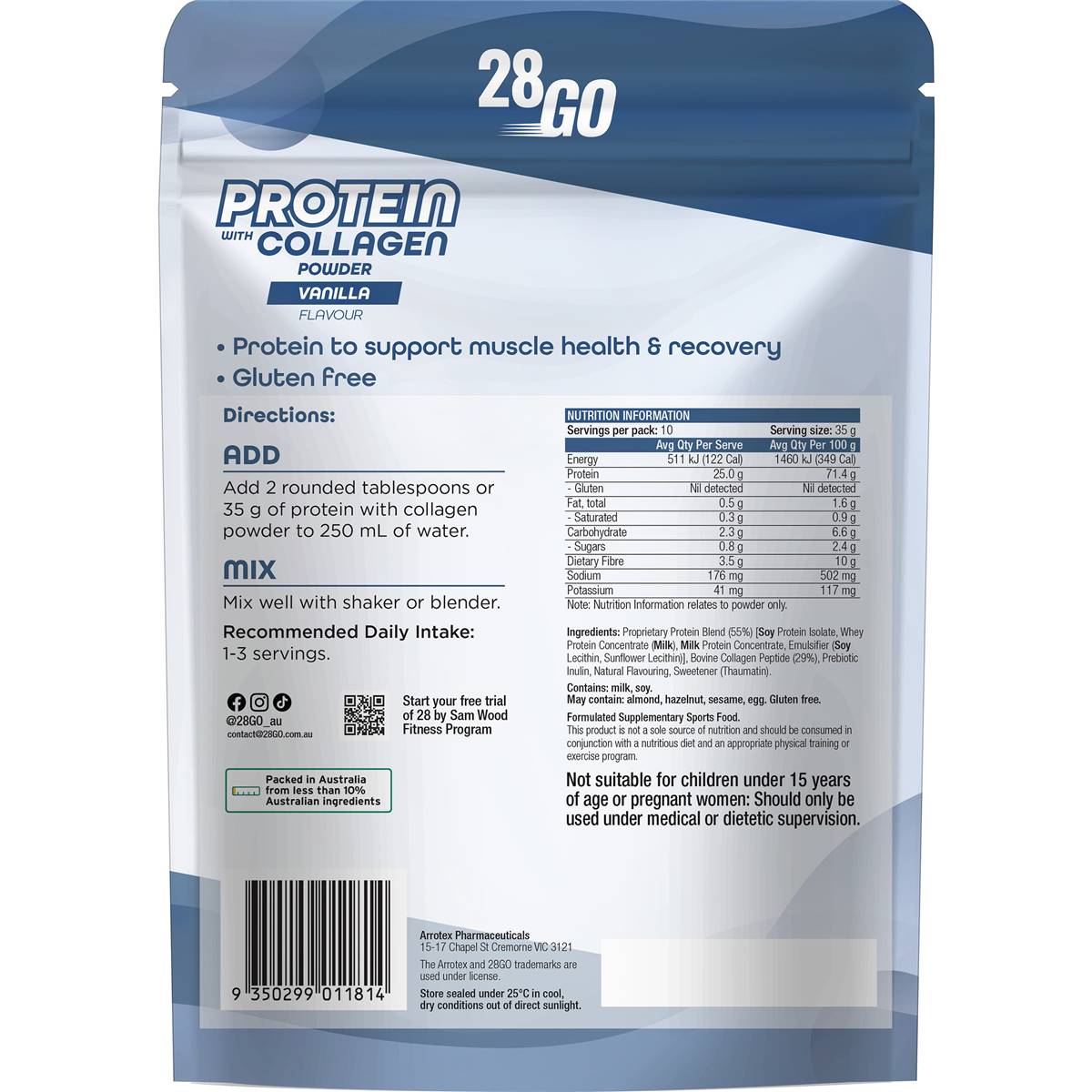 28go Protein With Collagen Powder Vanilla 350g Woolworths