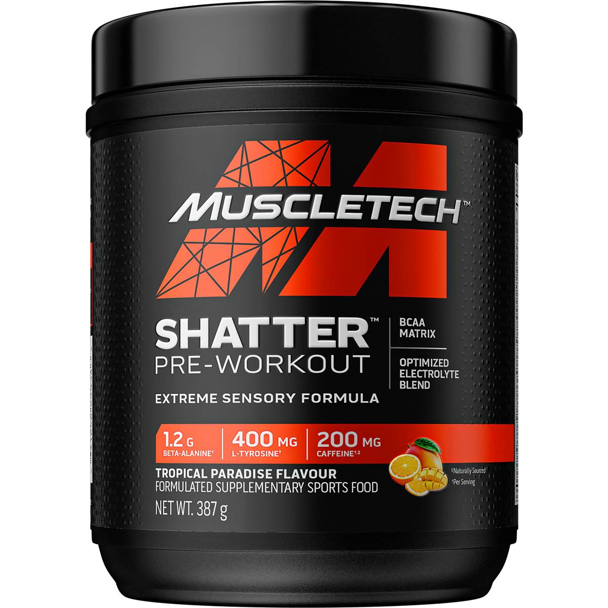 Muscle Tech Shatter Pre-workout Tropical Paradise Flavour 387g | Woolworths