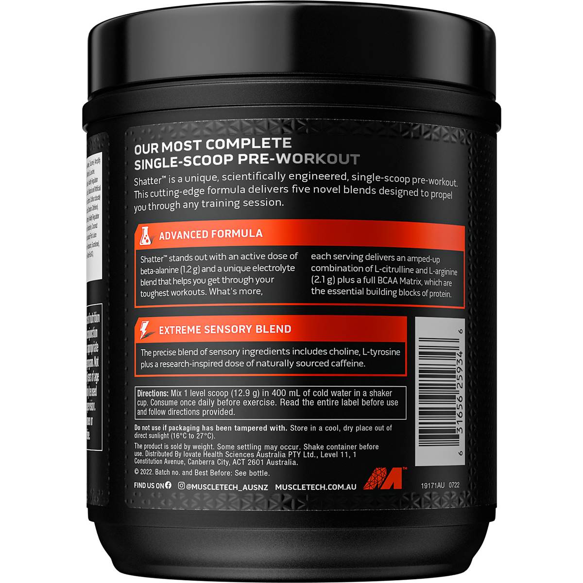 Muscle Tech Shatter Pre-workout Tropical Paradise Flavour 387g | Woolworths