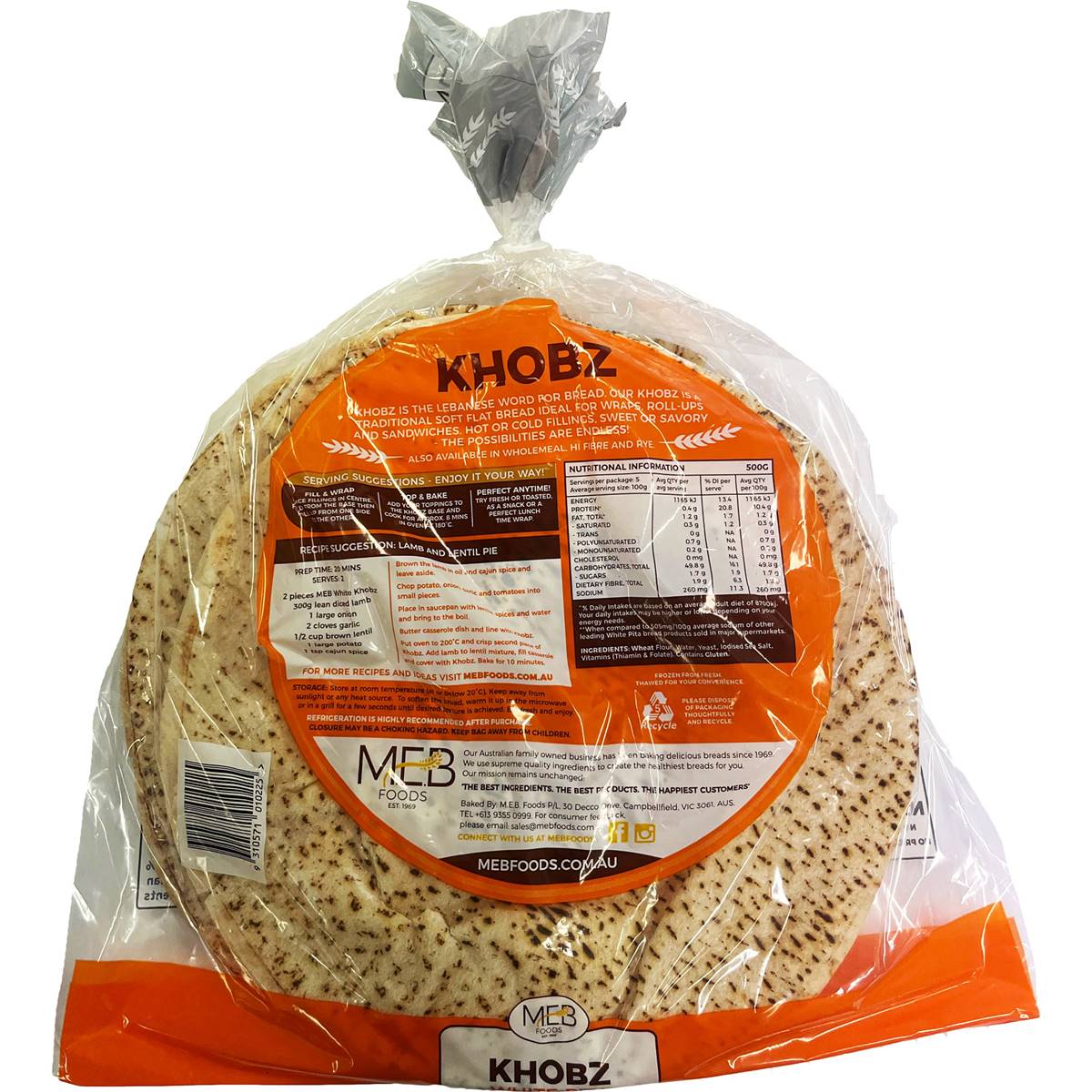 Meb Foods Khobz White Pita 5 Pack Woolworths