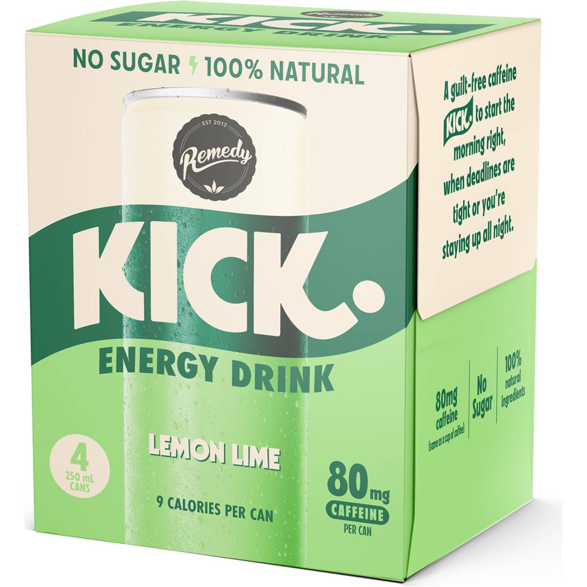 Remedy Kick Energy Drink Lemon Lime Cans 250ml X 4 Pack Woolworths