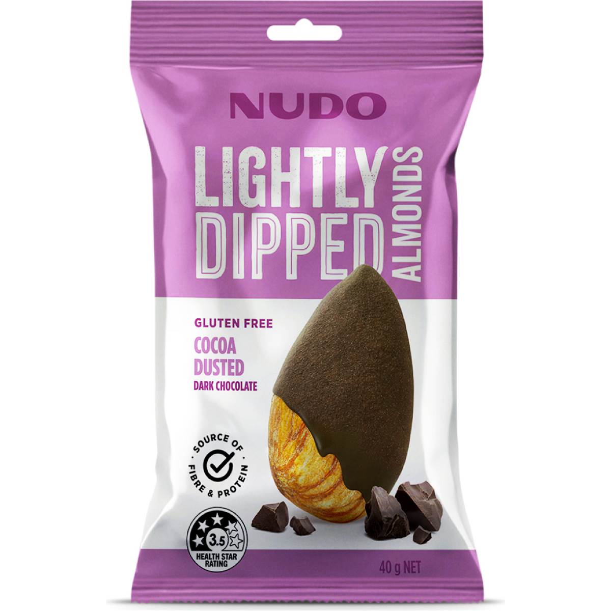 Nudo Lightly Dipped Almonds Cocoa Dusted Dark Chocolate 40g Woolworths