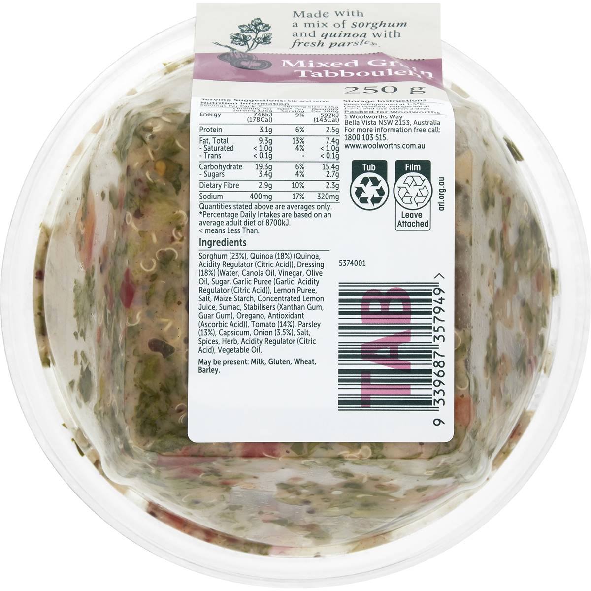 Woolworths Mixed Grain Tabbouleh Salad 250g Woolworths