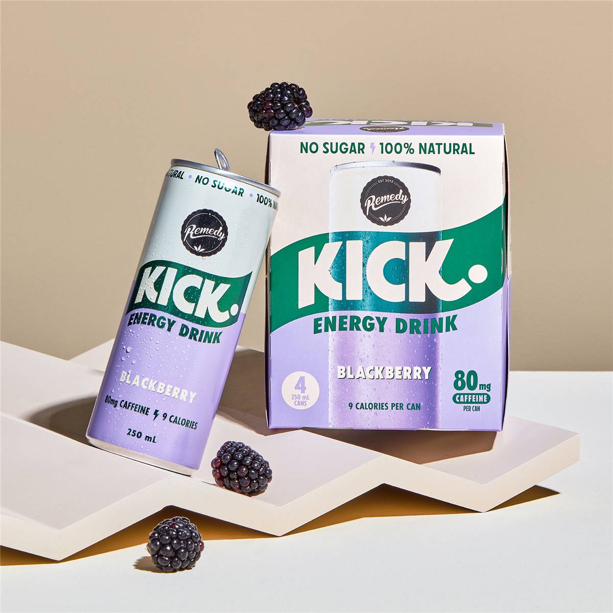 Remedy Kick Energy Drink Blackberry Cans 250ml X 4 Pack Woolworths