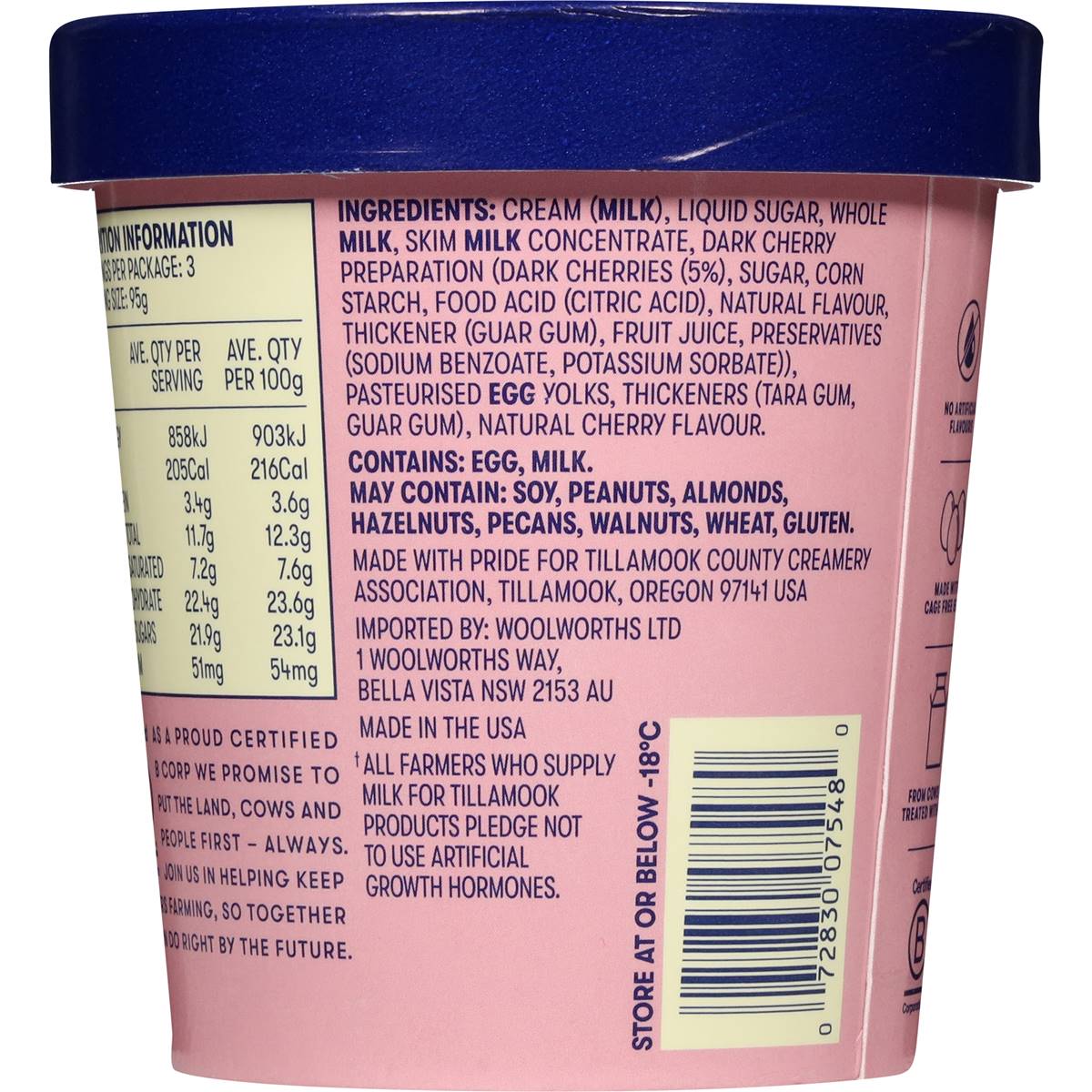 Tillamook Dark Cherry Ice Cream 457ml Woolworths