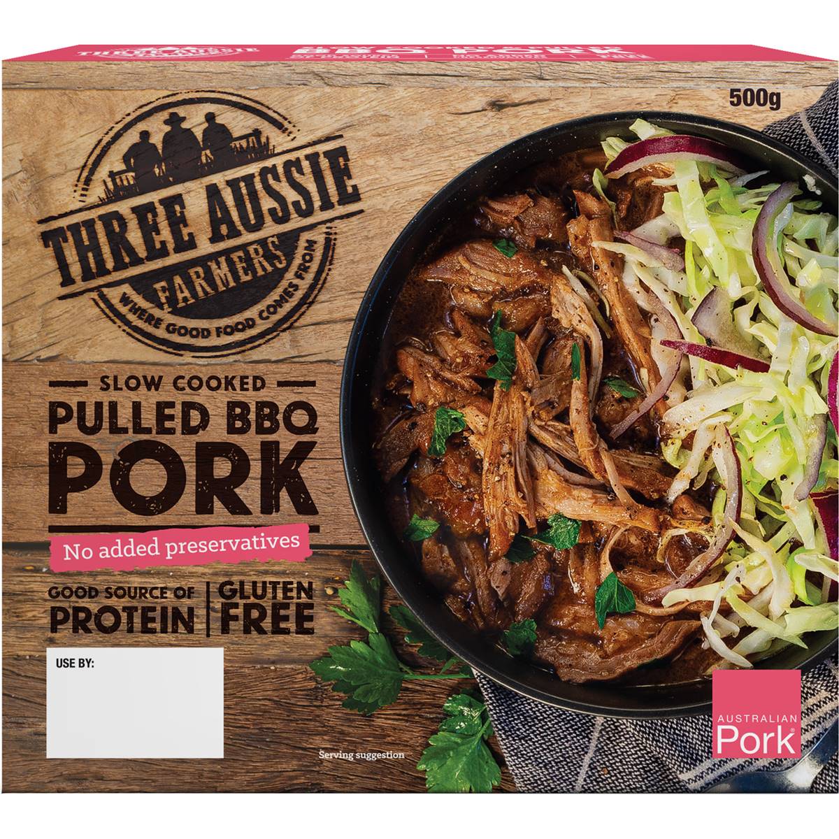 Three Aussie Farmers Slow Cooked Pulled Pork 